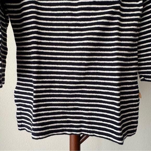 Tory Burch Navy Blue and White Striped Boat Neck Top 3/4 Sleeve - Picture 6 of 14